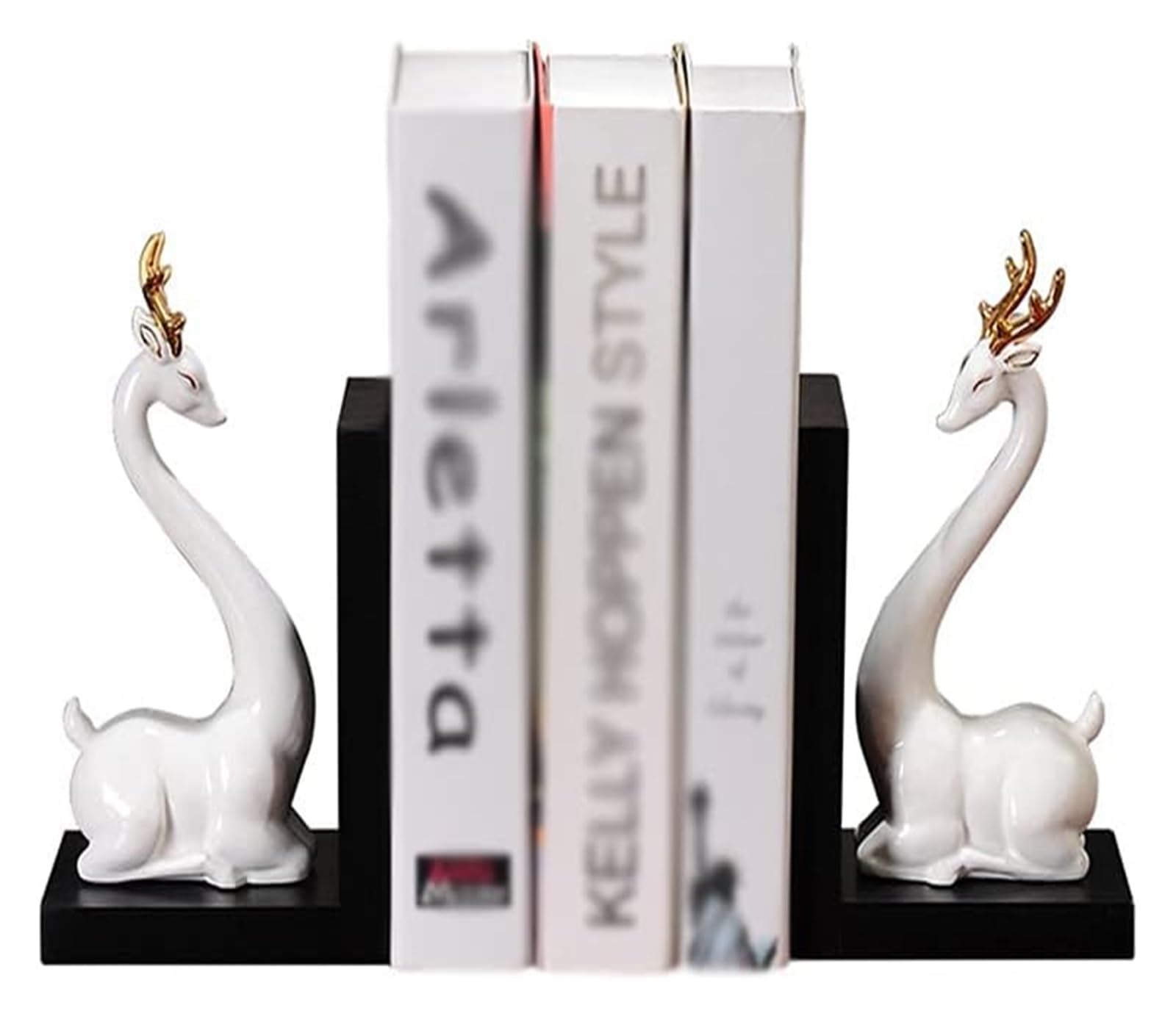 Chinese Ceramic Bookends - Heavy Duty Deer Head & Dragon Book Stoppers for Bookshelves | Office & Living Room Decoration | Perfect for Organizing Heavy Books in Home Library, Study or Workspace