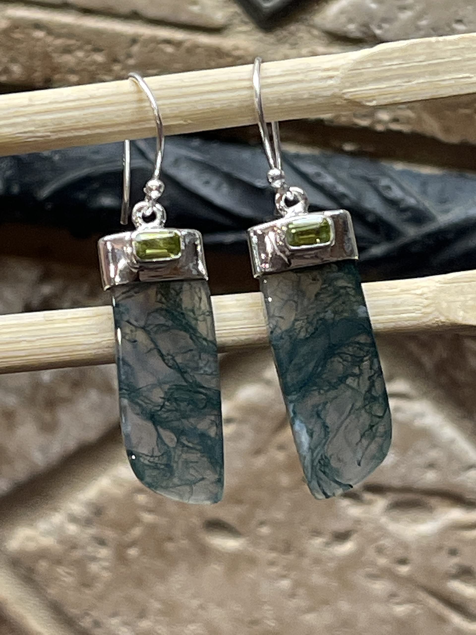 Natural Green Moss Agate & Peridot 925 Sterling Silver Earrings 45mm - Elegant Dangle Earrings for Women, Perfect for Weddings, Parties & Everyday Wear