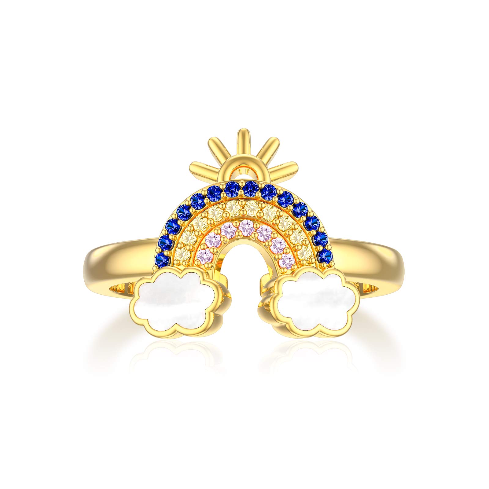 10K & 14K Gold Rainbow Open Ring for Women - Inspirational Jewelry Gift for Her - Perfect for Everyday Wear, Parties & Special Occasions