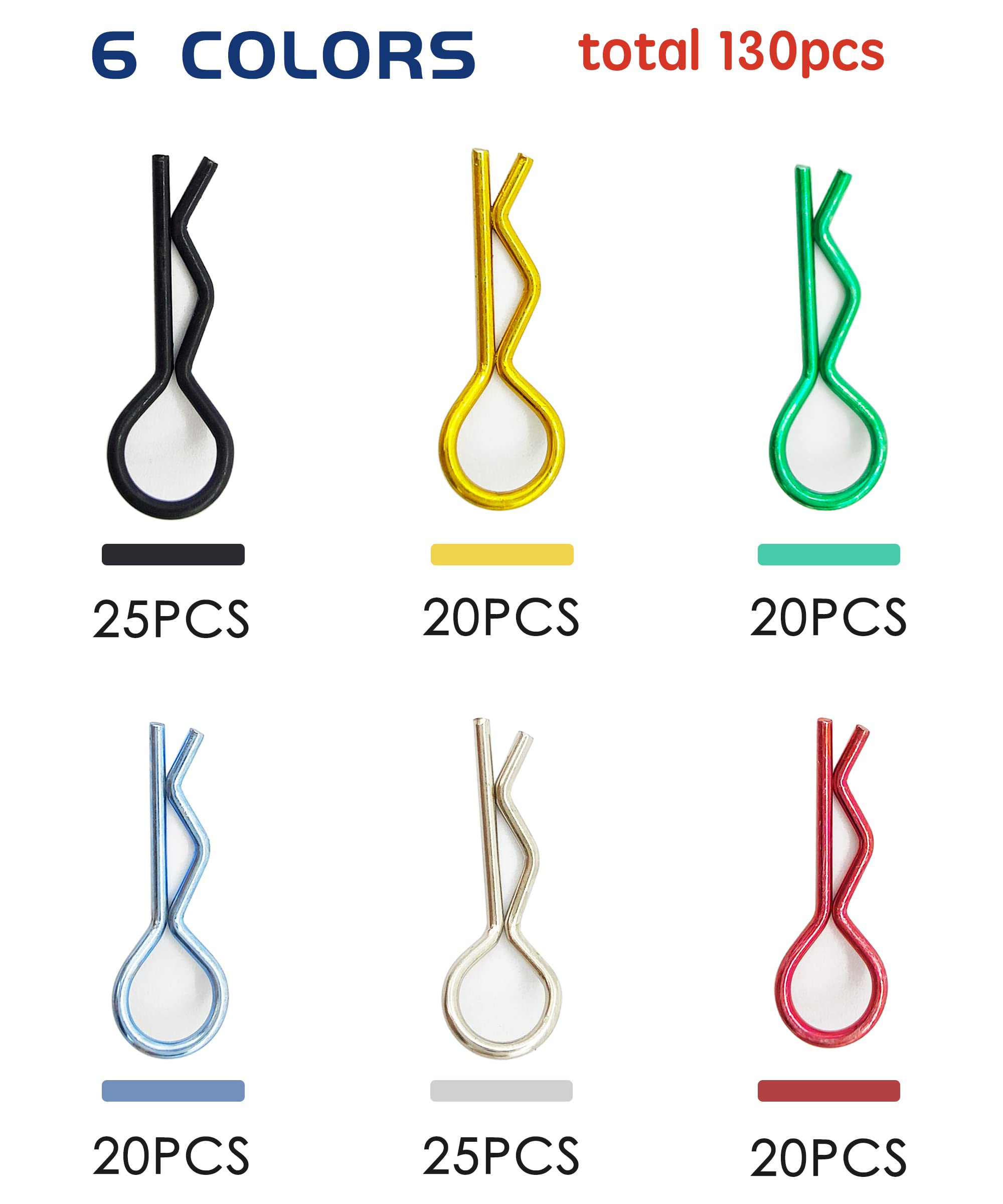 130pcs Universal RC Body Clips - Heavy Duty Steel R Clips for 1/10 & 1/12 Scale RC Cars - Compatible with Redcat, HPI, Himoto, HSP, Exceed - Perfect for Truck, Buggy & Shell Replacement - Secure Your RC Vehicle Body for Off-Road Racing & Bashing