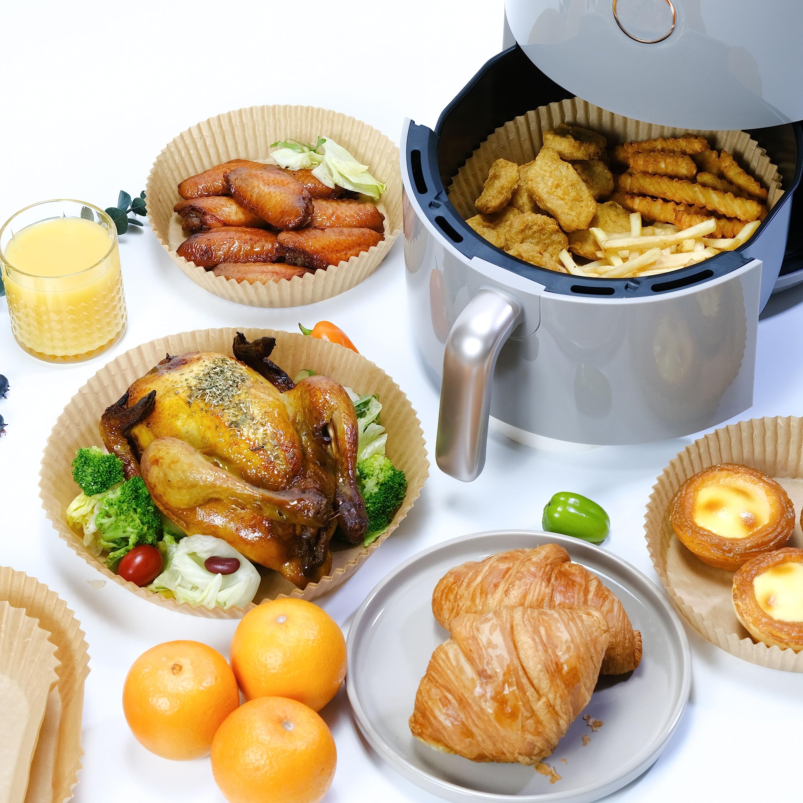 100pcs 6.3 Inch Round Air Fryer Disposable Paper Liners - Non-Stick Parchment Baking Sheets for 2-5 QT Air Fryers - Perfect for Roasting, Baking & Healthy Cooking at Home