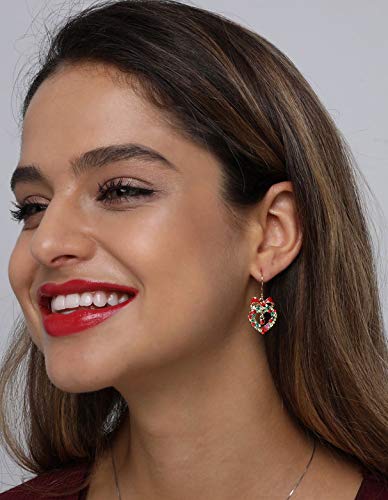 18K Gold Plated Cubic Zirconia Christmas Drop Earrings for Women - Elegant Fishhook Wreath Holiday Jewelry | Perfect for Christmas Parties, Gift Giving & Festive Occasions