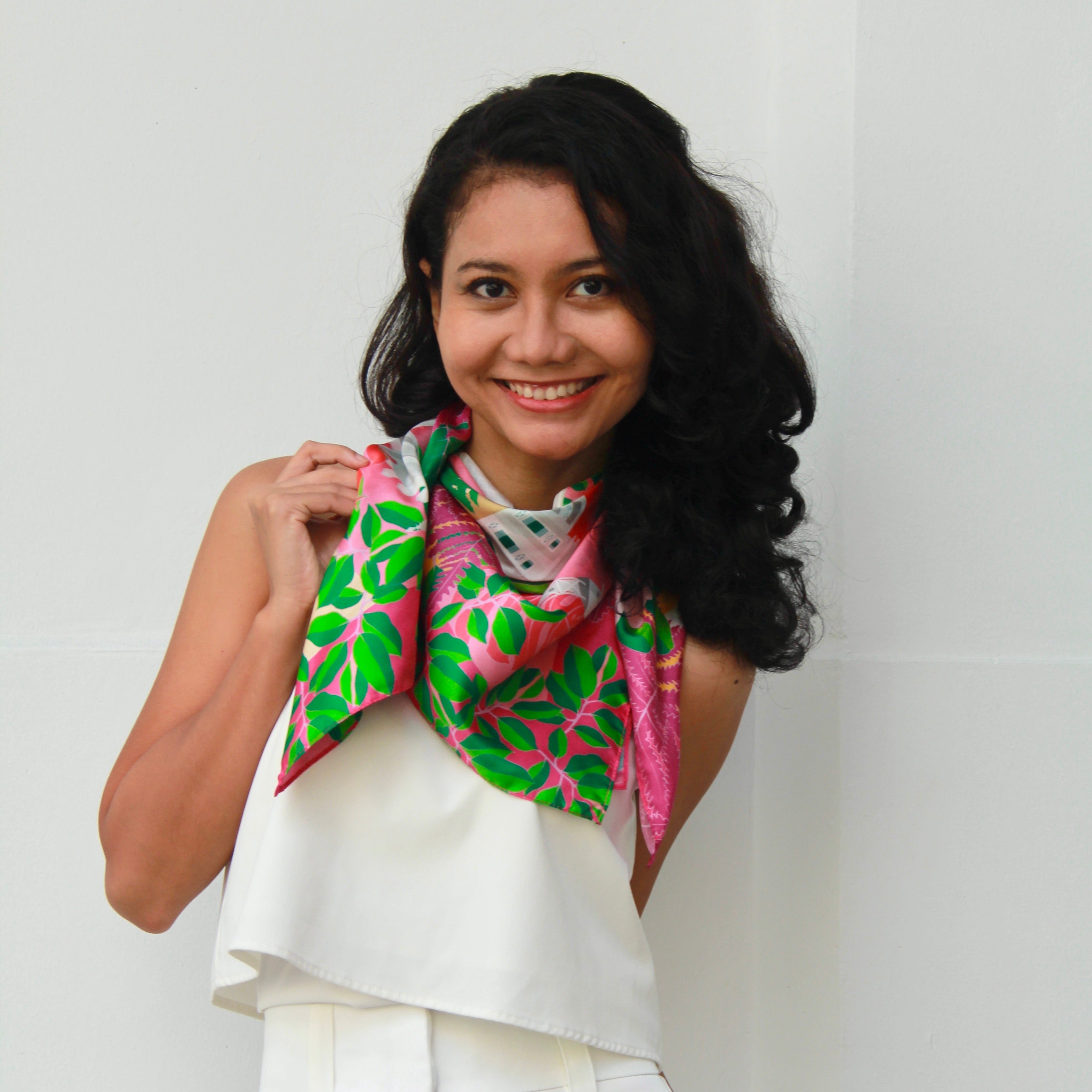 Luxury Fort Canning Hill Silk Scarf - Elegant Floral Print Shawl for Women, Lightweight & Breathable - Perfect for Travel, Weddings & Special Occasions