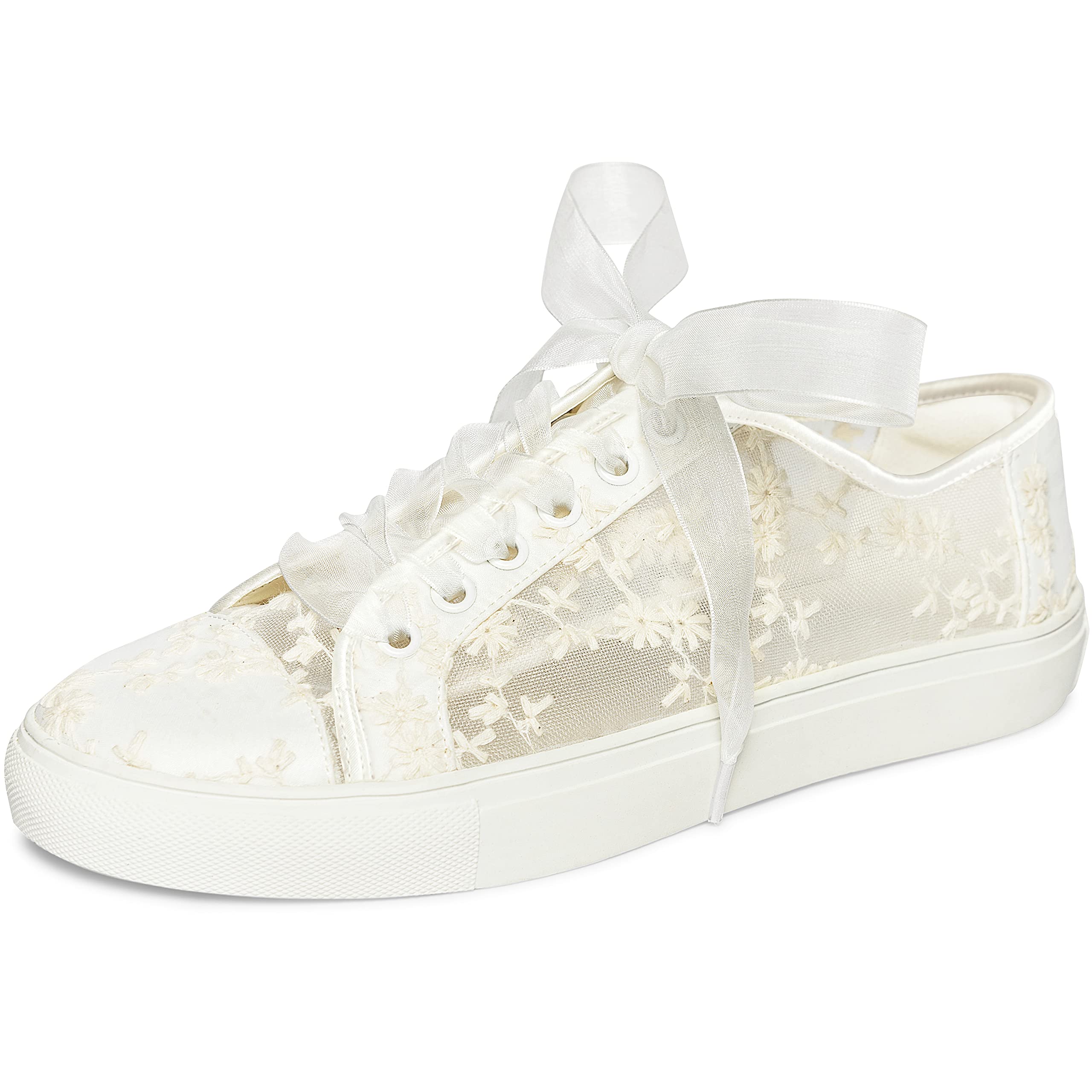 JIAJIA 8835 Comfortable Wedding Shoes for Bride - White Bridal Sneakers, Flats & Lace-Up Tennis Shoes - Perfect for Wedding, Reception & Honeymoon Travel