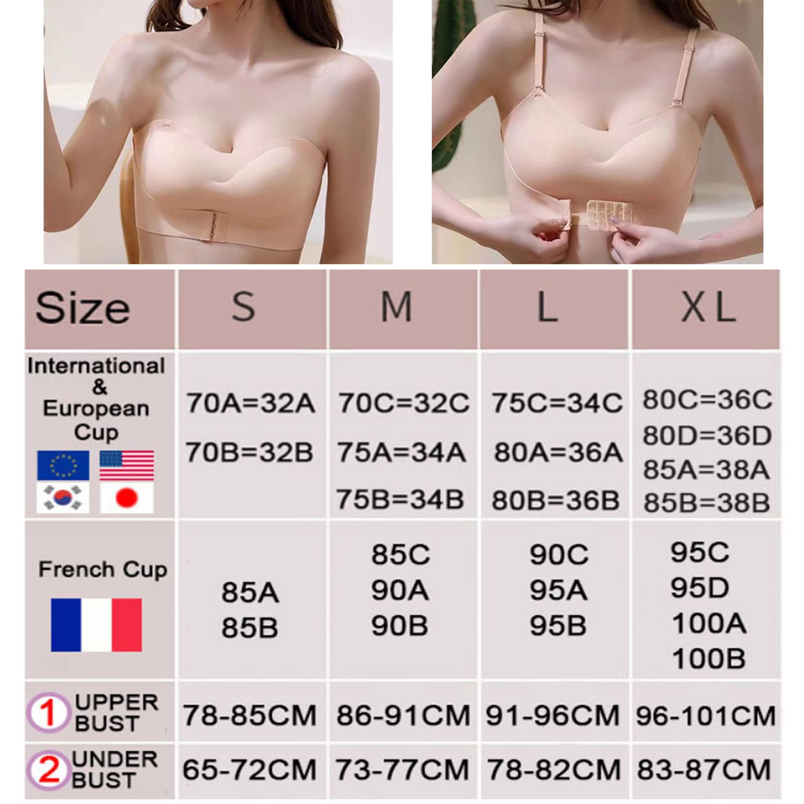 Strapless Backless Invisible Bra for Women - Seamless Wireless Push Up Tube Top - Breathable Comfort for Wedding, Evening Wear & Special Occasions