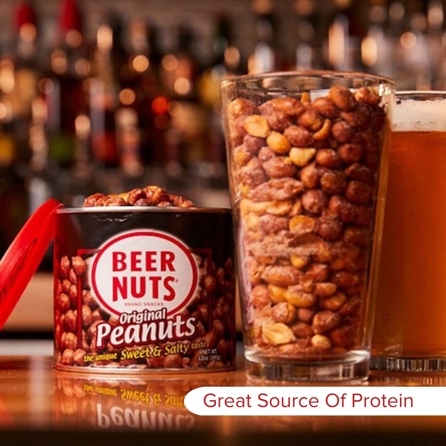 BEER NUTS Original Roasted Peanuts - 12 Oz Cans (Pack of 6) - Crunchy Snack for Parties, Bars & Game Nights - Perfect Beer Pairing & Office Snacks