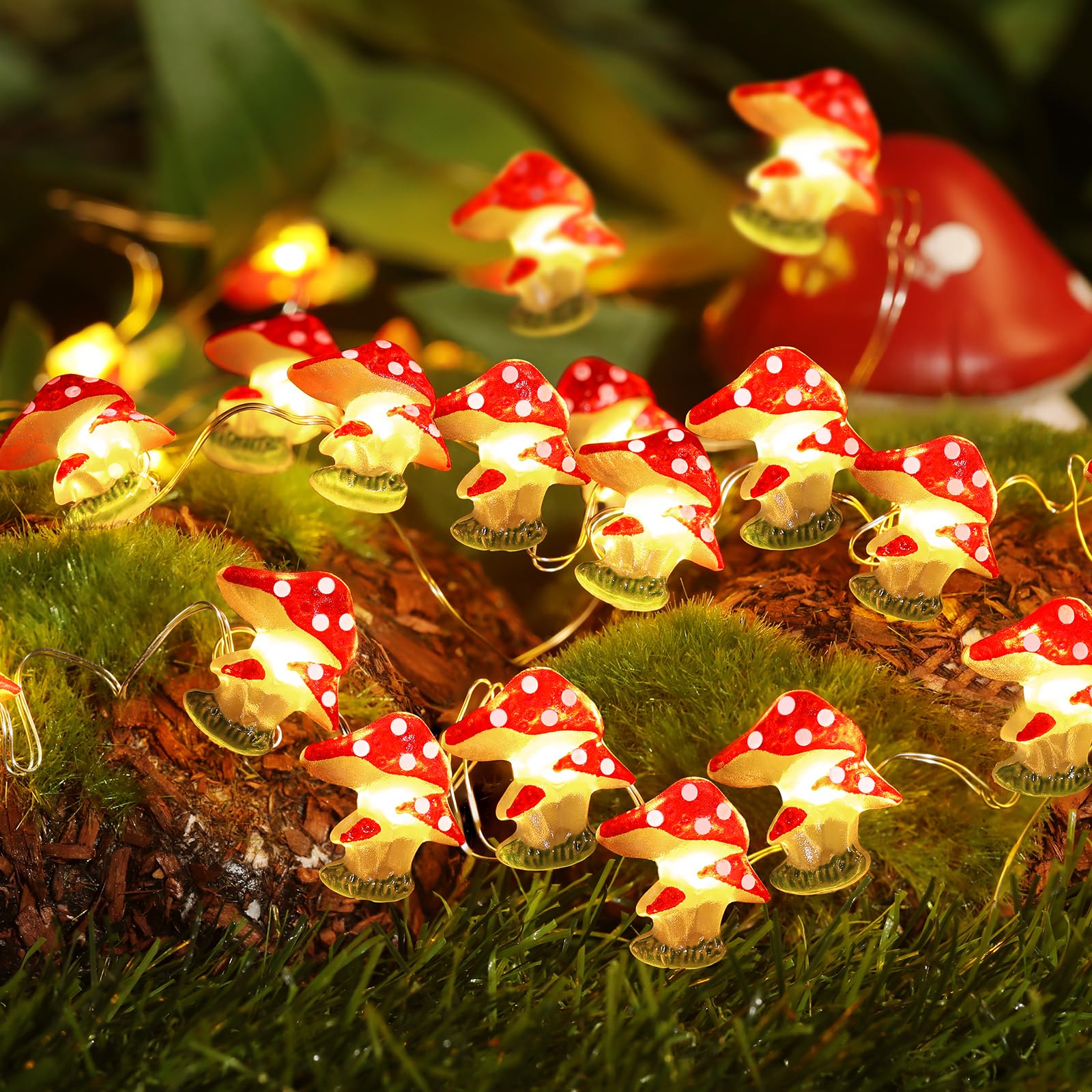 **30LED Mushroom Fairy Lights - 10FT Battery Operated Cottagecore Decor for Bedroom, Dorm, Party & Wedding | Indoor/Outdoor Use - Perfect for Cozy Nights, Garden Parties & Boho Home Decor**