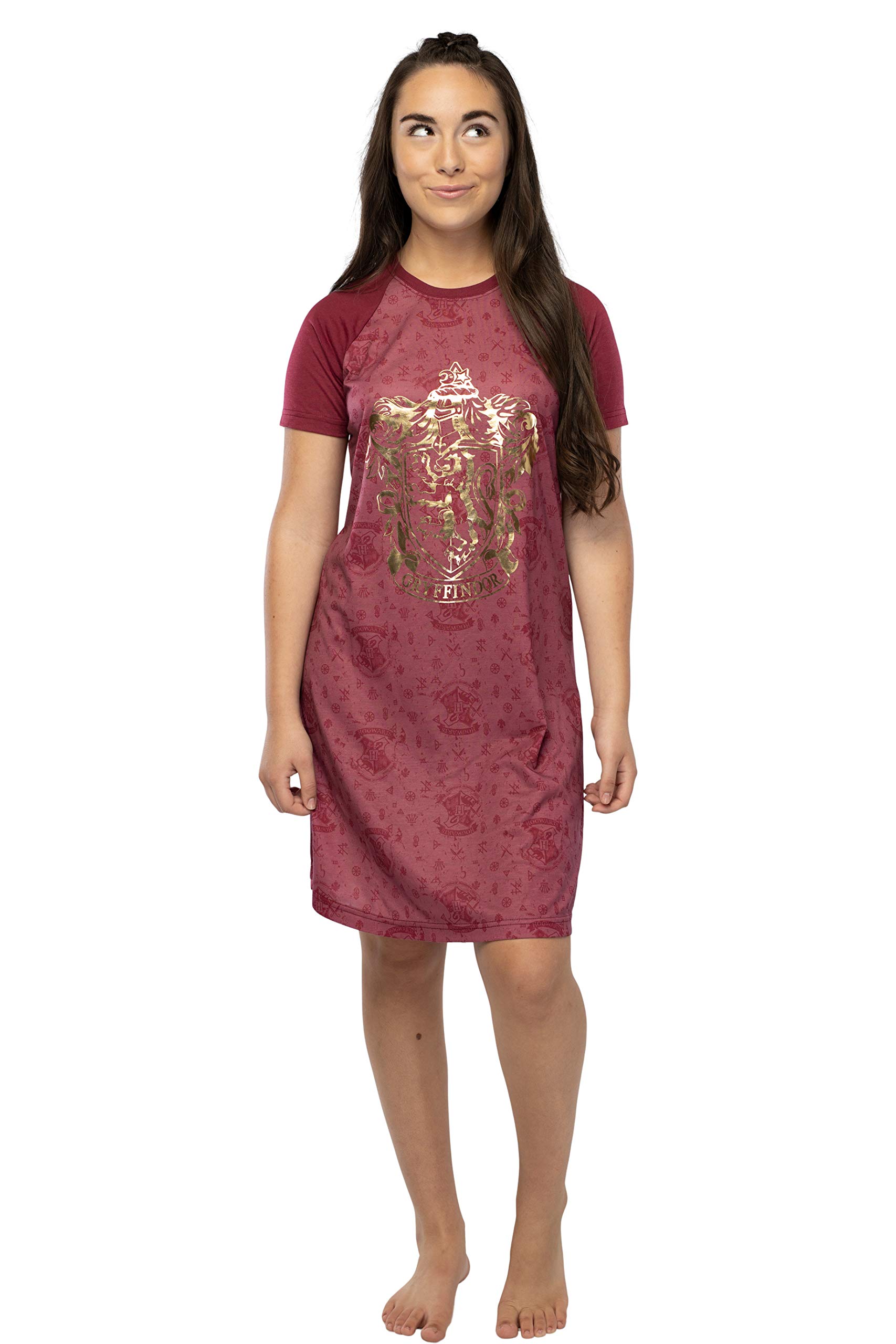 Harry Potter Women's Pajama Set - Hogwarts Houses Foil Print Nightgown & Sleepwear for Women & Teens - Perfect for Halloween, Cosplay, Sleepovers & Gift Giving