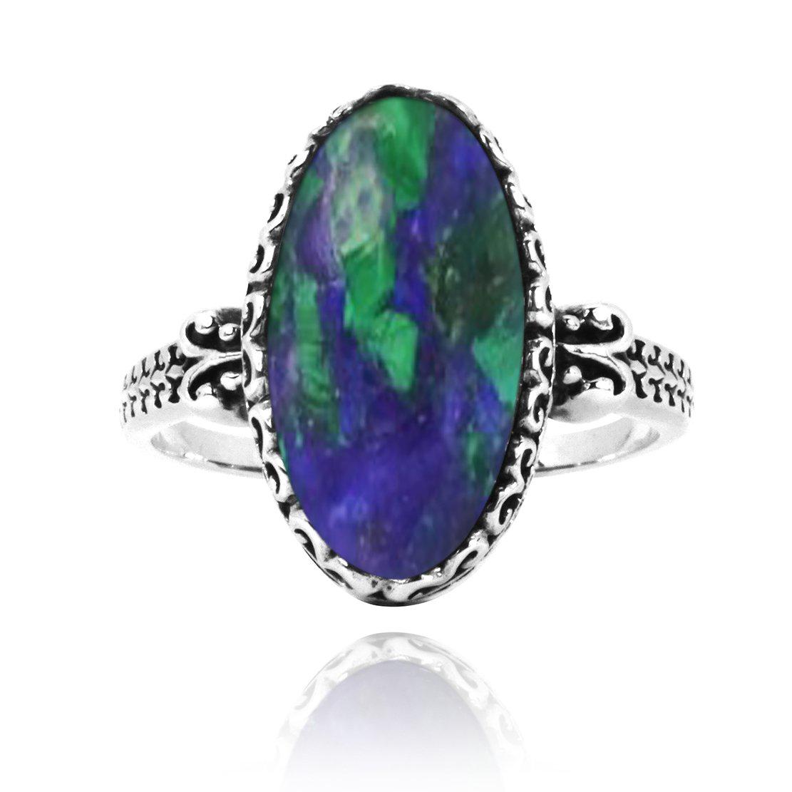 Azurite Malachite Oxidized Silver Solitaire Ring - Handmade Gemstone Jewelry for Women | Perfect for Boho Style, Spiritual Healing & Special Occasions