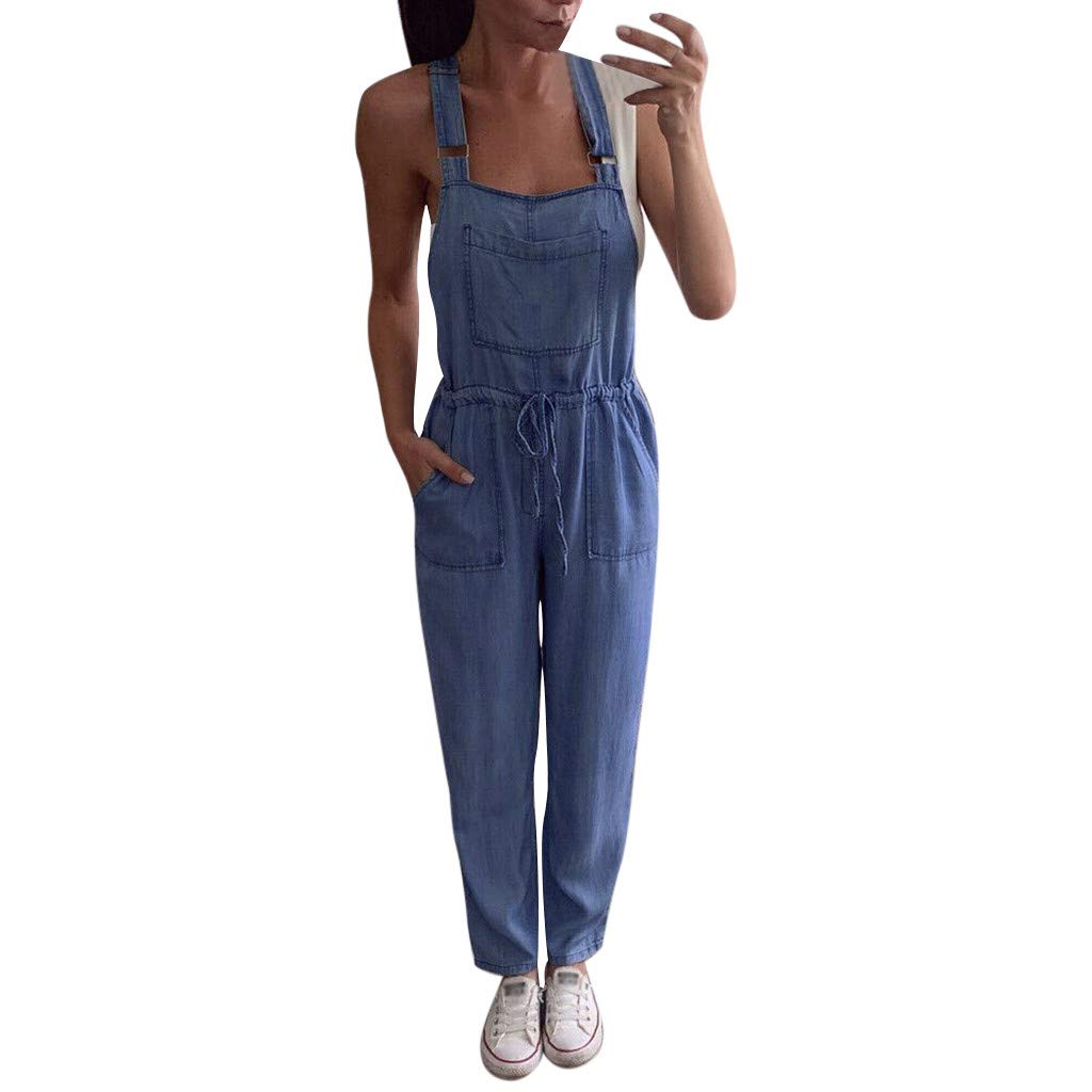 BRADEM Women's Denim Overalls - One Piece Jumpsuit Pants with Bib, Long Beach Trousers, Cotton Dungarees for Casual Wear & Summer Outings
