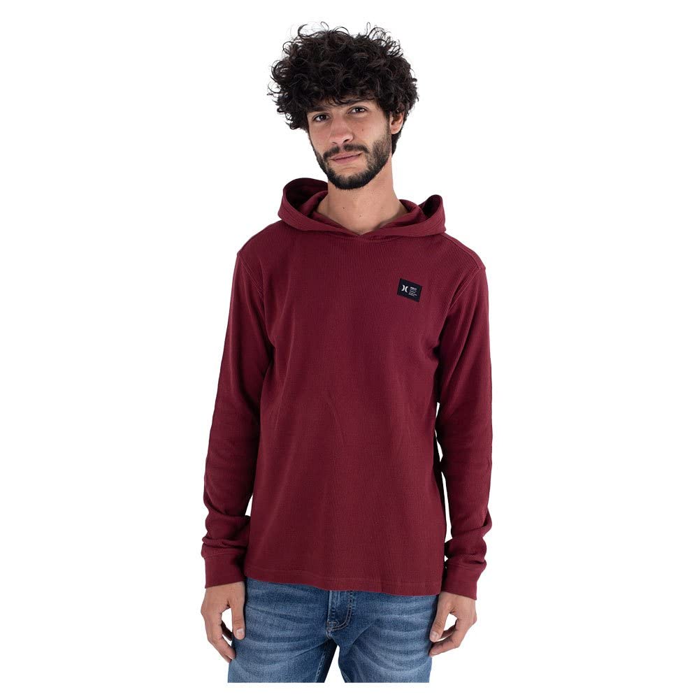 Hurley Men's Waffle Hoodie - Soft Fleece-Lined Pullover Sweatshirt for Casual Wear & Outdoor Activities