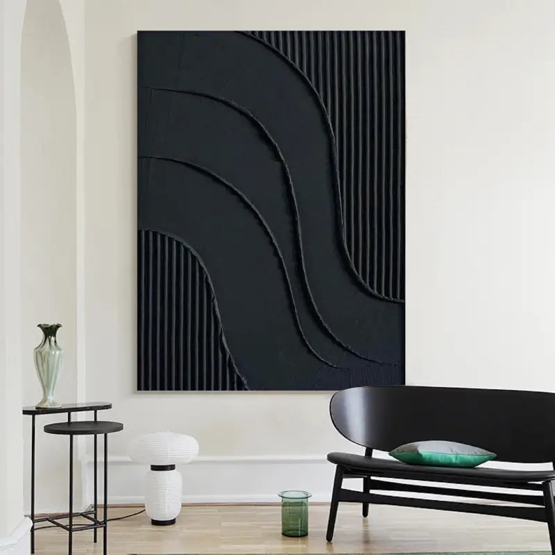 Black Plaster Art Minimalist Textured Painting - Modern Abstract Wall Decor for Living Room, Bedroom & Office | Unique Home Artwork #MZ007