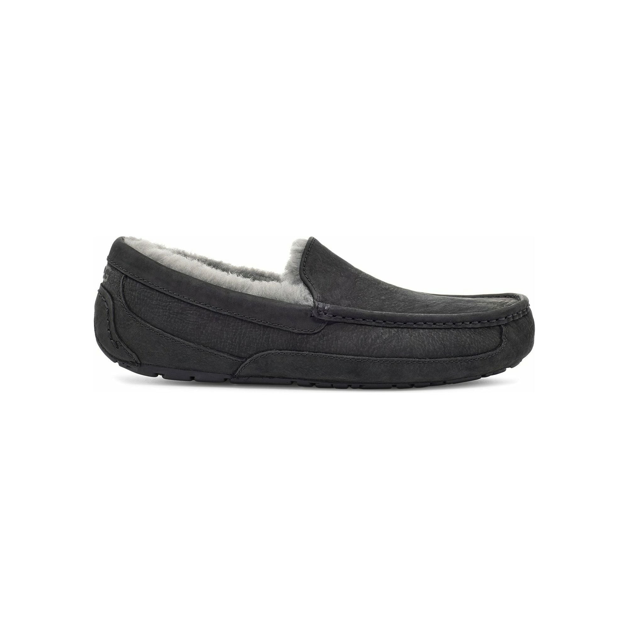 UGG Men's Ascot Slipper - Black Leather Indoor/Outdoor Comfort House Shoes for Relaxation & Lounging