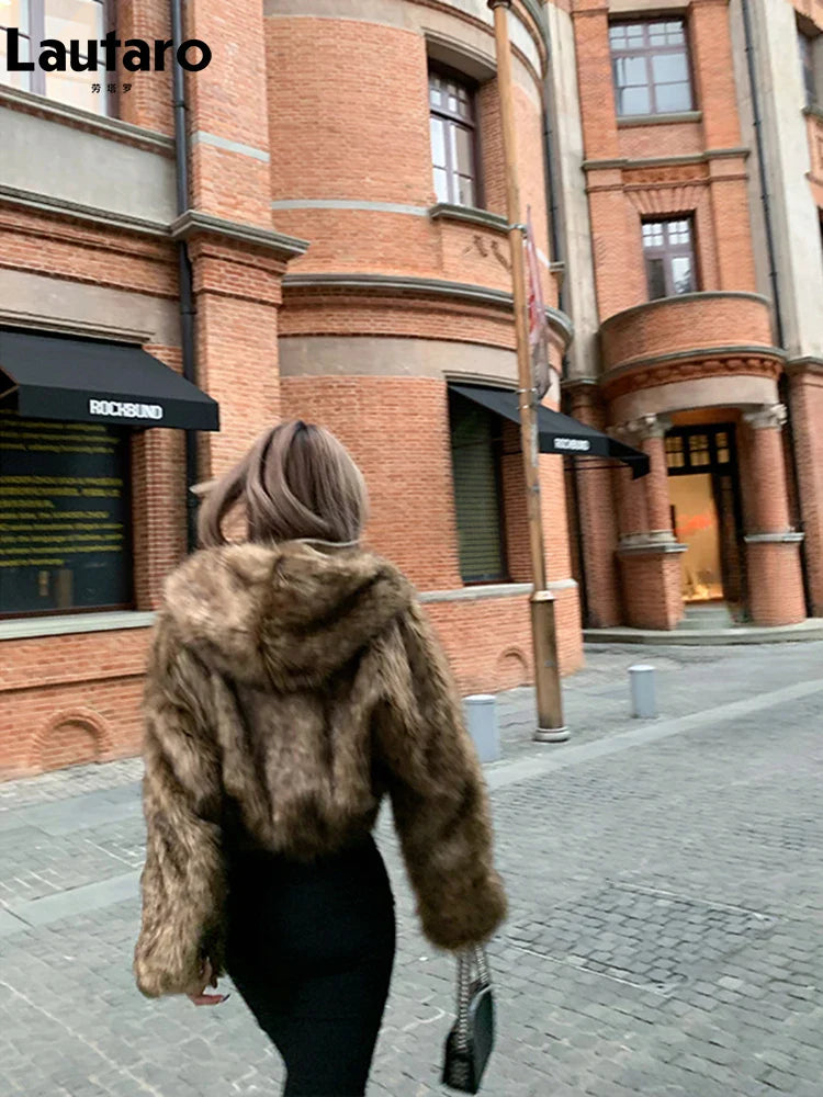 Luxury Faux Fur Coat for Women - Soft Thick Warm Shaggy Jacket with Hood & Zipper | Winter Fashion Outerwear 2024 | Perfect for Cold Weather & Stylish Streetwear