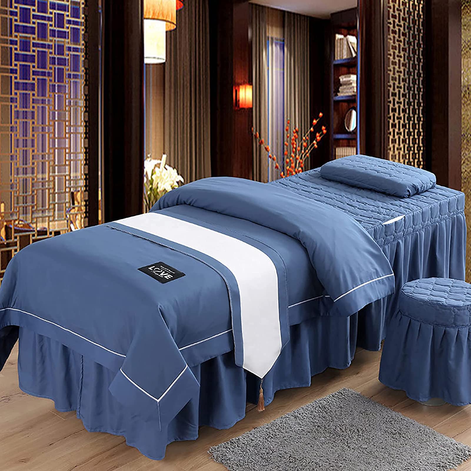 YFJBHDIAN 4-Piece Microfiber Massage Table Sheet Set - Spa & Salon Bed Covers, European Solid Color Beauty Bedspreads for Massage Therapy & Physiotherapy - Perfect for Professional Spas, Salons, and Home Use