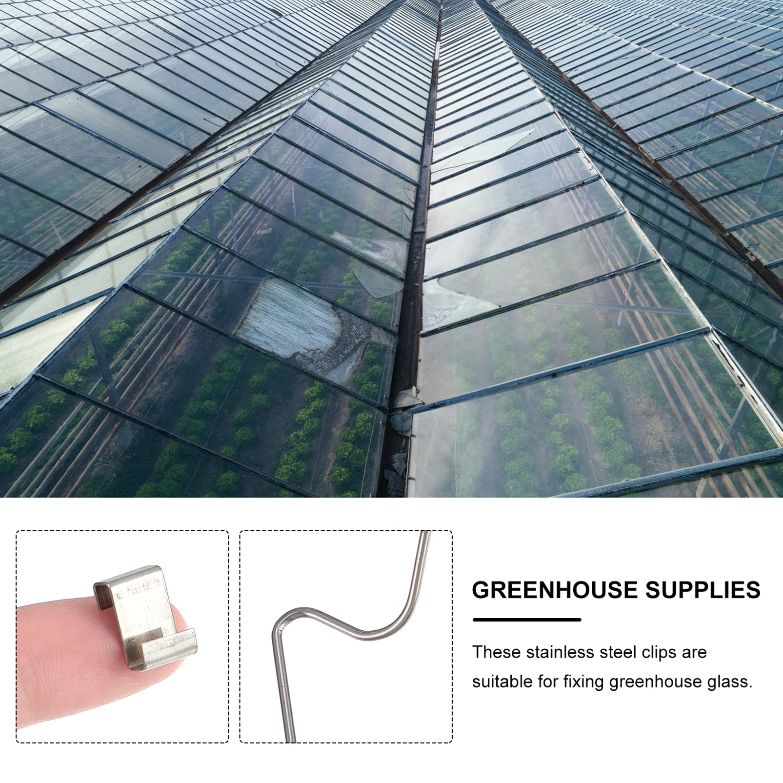 100pcs Stainless Steel Greenhouse Glass Clips - W Type Overlap Clamps for Glass Panes, Secure Greenhouse Glass Fixing Supplies - Perfect for DIY Greenhouse Construction, Garden Sheds & Sunroom Projects