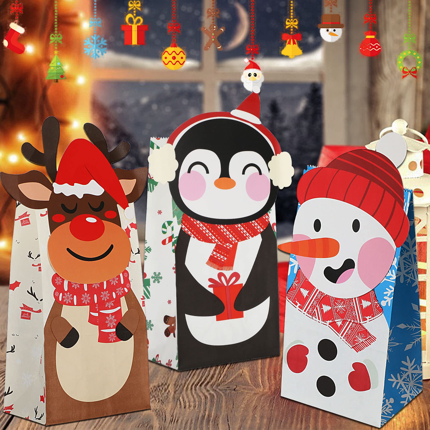 FEBSNOW 24-Piece Christmas Gift Bags Set with 24 Stickers - Holiday Treat Bags for Candy, Cookies & Party Favors | Perfect for Xmas Wrapping, Gift Giving & Festive Celebrations