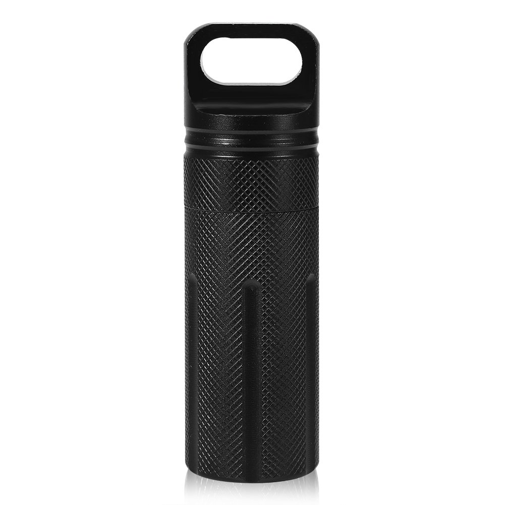 Waterproof Keychain Pill Holder - Portable Medicine Storage Container for Outdoor, Travel & Emergency (Black) | Compact Capsule Case for Hiking, Camping & Daily Use