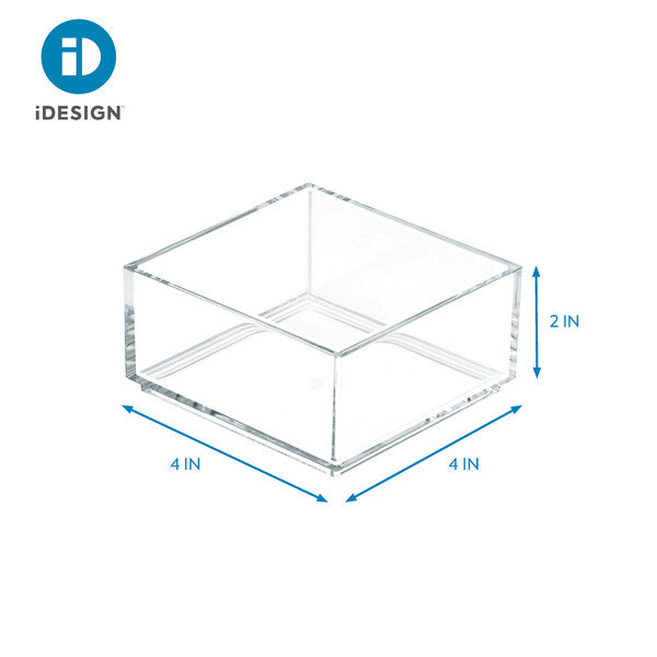 Clarity Drawer Organizer 4 x 4 x 2 Inches - Clear Plastic Storage Box for Jewelry, Office Supplies & Small Items - Perfect for Home, Office & Travel Organization