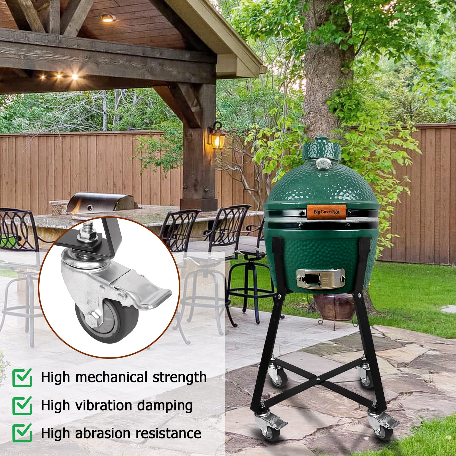 Heavy Duty Rolling Cart for Kamado Joe Junior Grill - Replacement Stand with Locking Caster Wheels & Powder Coated Steel Frame - Perfect for Outdoor BBQ, Patio Cooking, and Backyard Grilling Accessories Storage