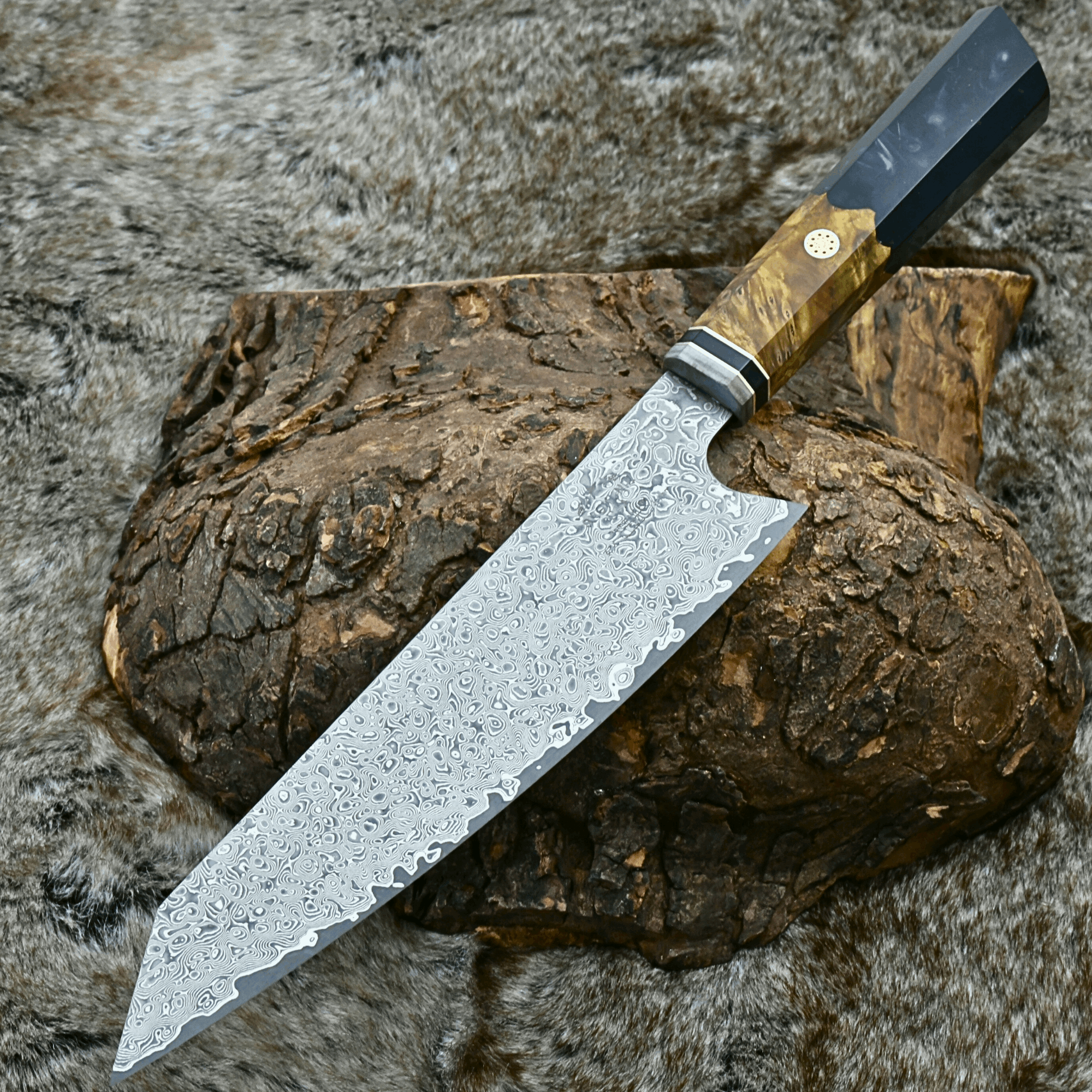 Premium Japanese Chef Knife - Aurora Series with Olive Burl Wood & Resin Handle - Professional Kitchen Knife for Sushi, Vegetables & Meat Cutting - Ideal Gift for Chefs & Cooking Enthusiasts