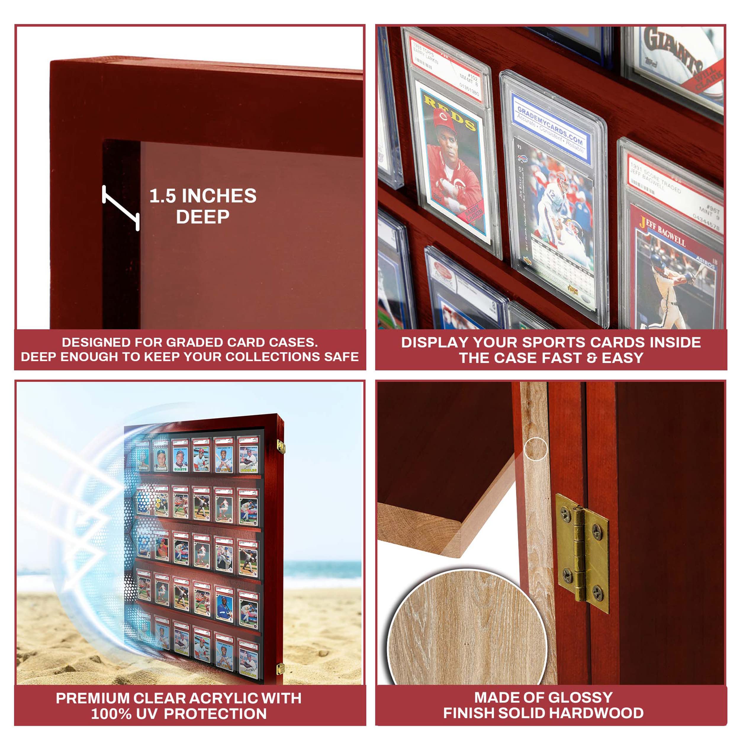35 Graded Baseball Card Display Case - Lockable Sports Card Frame with UV Protection for PSA Graded Cards - Perfect for Pokemon, Football & Basketball Card Collections - Ideal for Home Display, Office Decor & Collector Showcases
