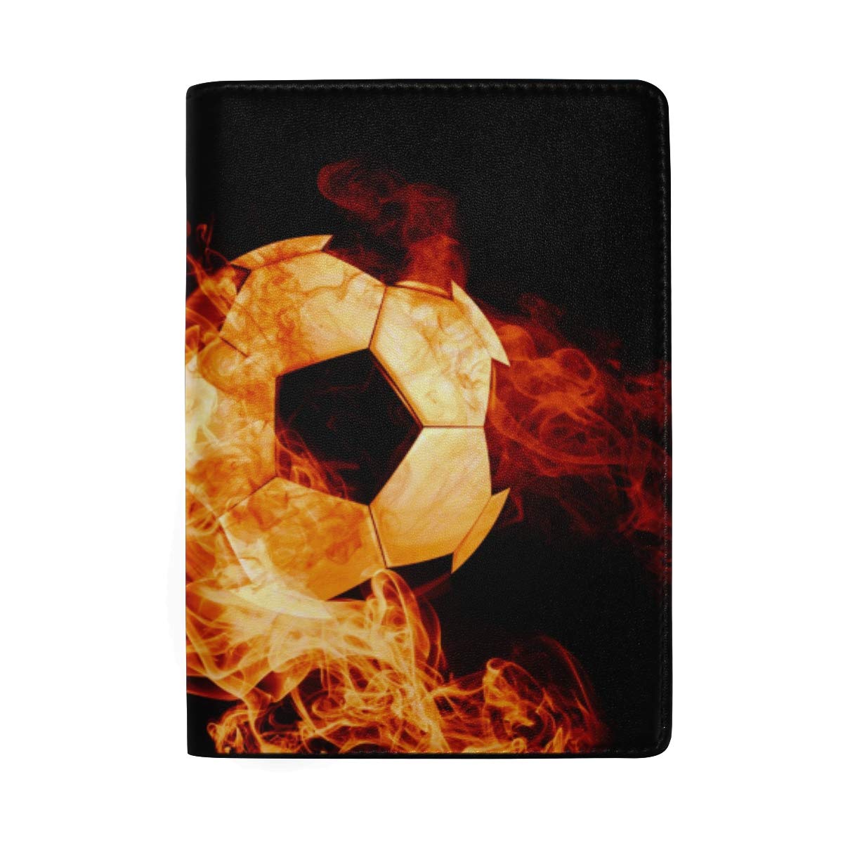 AJINGA Ball Fire Football Leather Passport Holder Cover Case - Stylish Travel Wallet for Women, Perfect for Airports, Business Trips & Vacations
