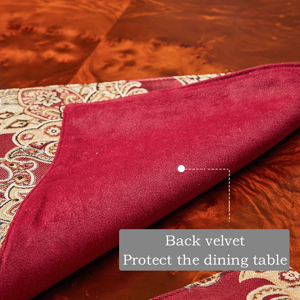 Luxury Retro Placemats Set of 6 - Machine Washable, Non-Slip & Heat Resistant Fabric Dining Table Mats for Indoor Use (Red) - Perfect for Holiday Dinners, Family Gatherings & Formal Dining Decor