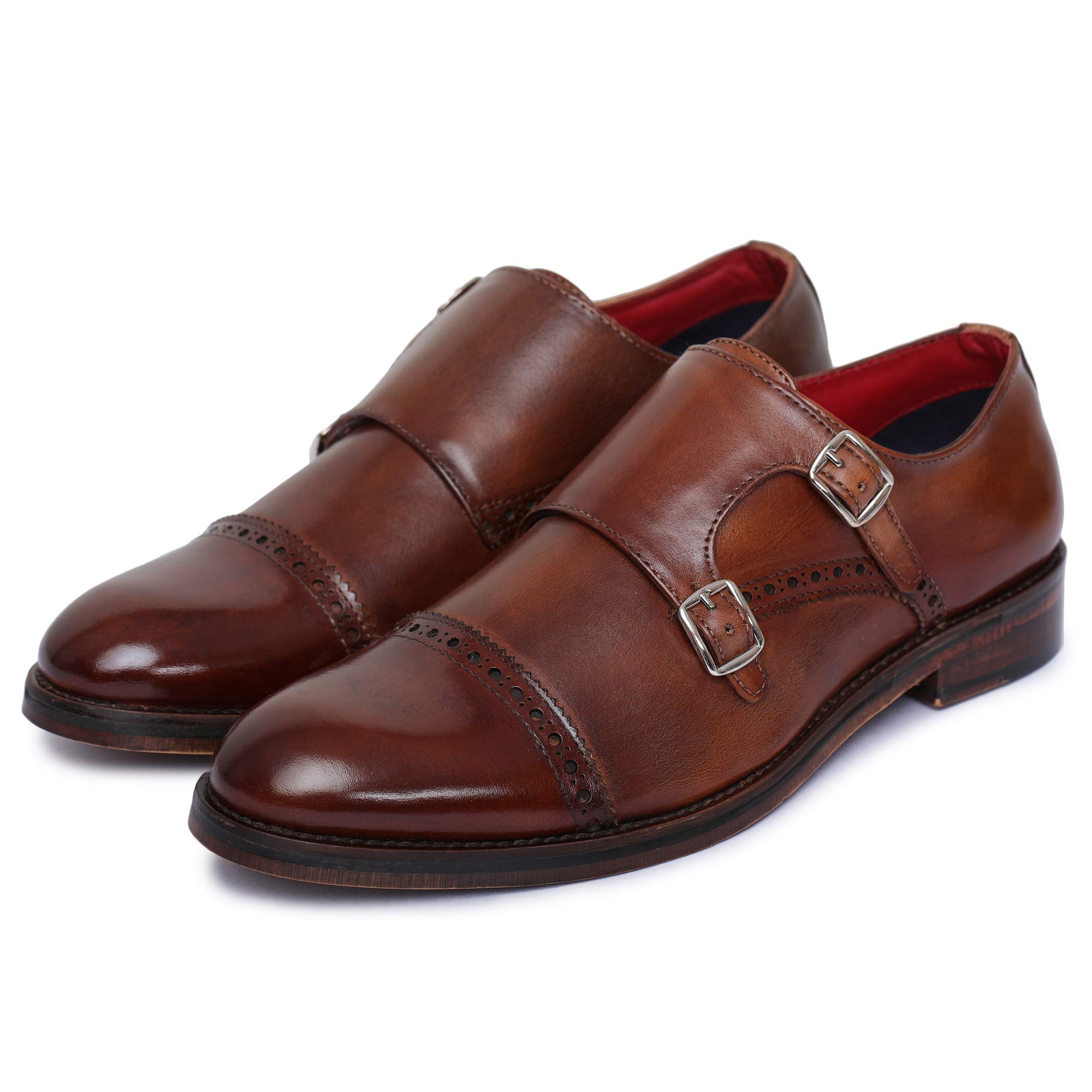Lethato Handcrafted Men's Double Monk Strap Dress Shoes - Genuine Leather Oxford Business Formal Shoes for Office, Wedding & Special Occasions