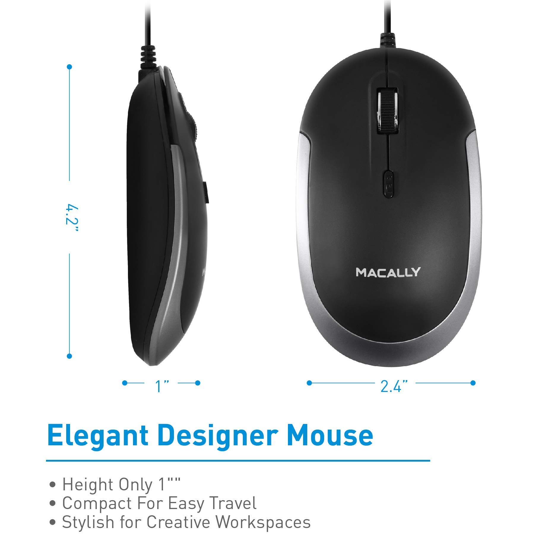 Macally USB C Wired Mouse and Compact QWERTY Keyboard Combo - Ergonomic USB-C Computer Accessories for Laptop, PC, MacBook - Ideal for Office Work, Gaming & Travel