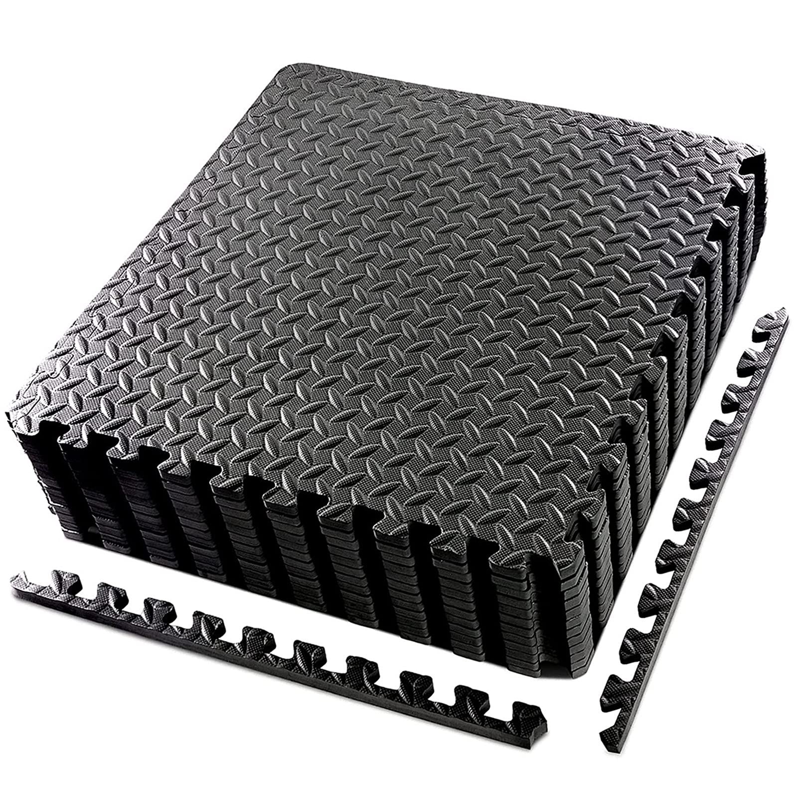 Interlocking EVA Foam Puzzle Exercise Mats - 32pc Black Gym Flooring for Fitness, Sports & Workouts | Non-Slip Floor Protector & Cushioning Mat | Ideal for Home Gyms, Yoga Studios & Play Areas