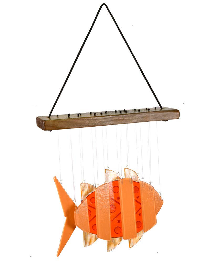 Handmade American Fused Glass Goldfish Wind Chime - Outdoor Garden Decor, Patio Hanging Ornament, Unique Gift for Home & Yard