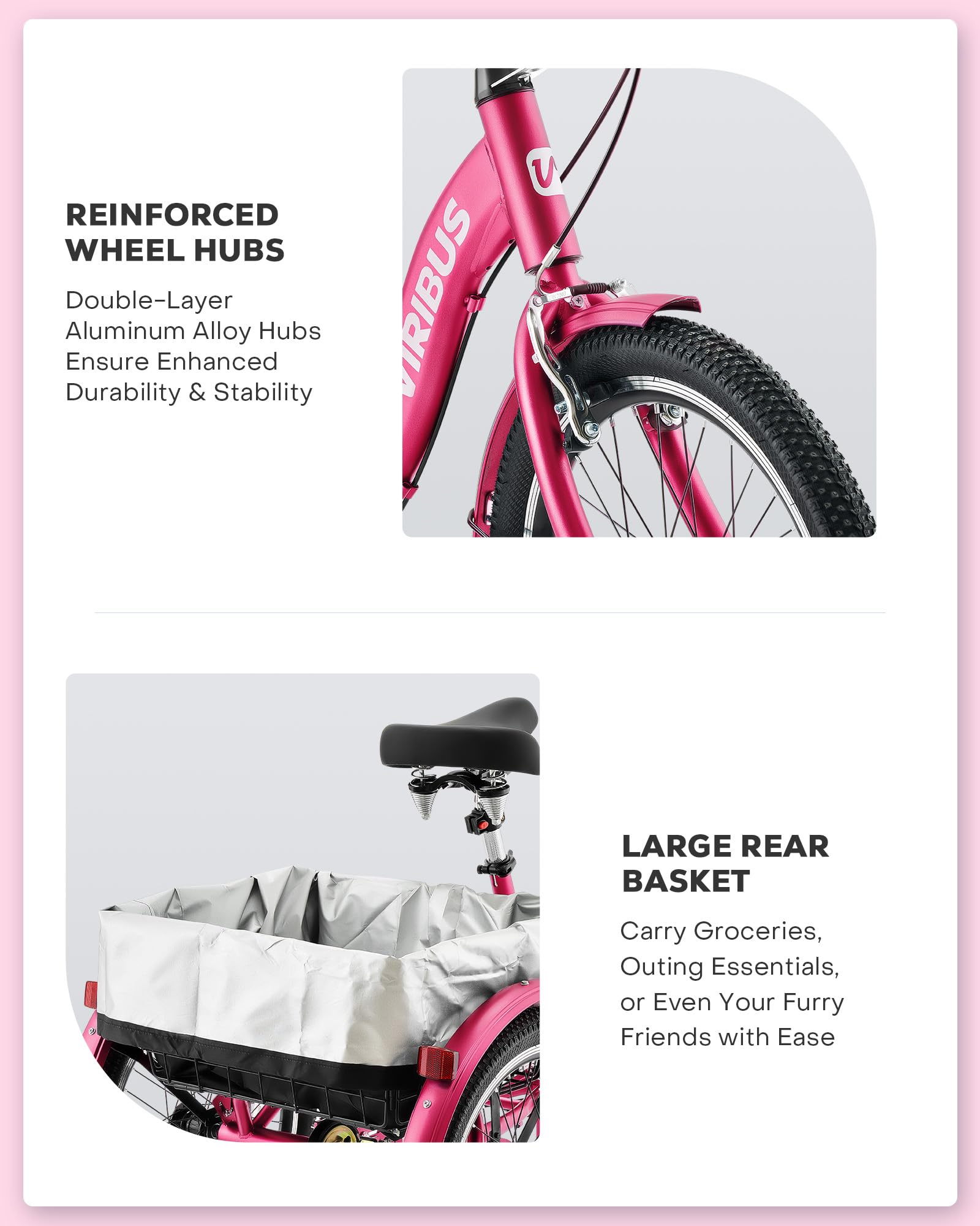 Viribus 20 Inch Folding Adult Tricycle - 1/7 Speed 3 Wheel Bike with Lock, 330lb Capacity - Foldable Trike for Men, Women & Seniors - Perfect for Commuting, Grocery Shopping & Outdoor Recreation