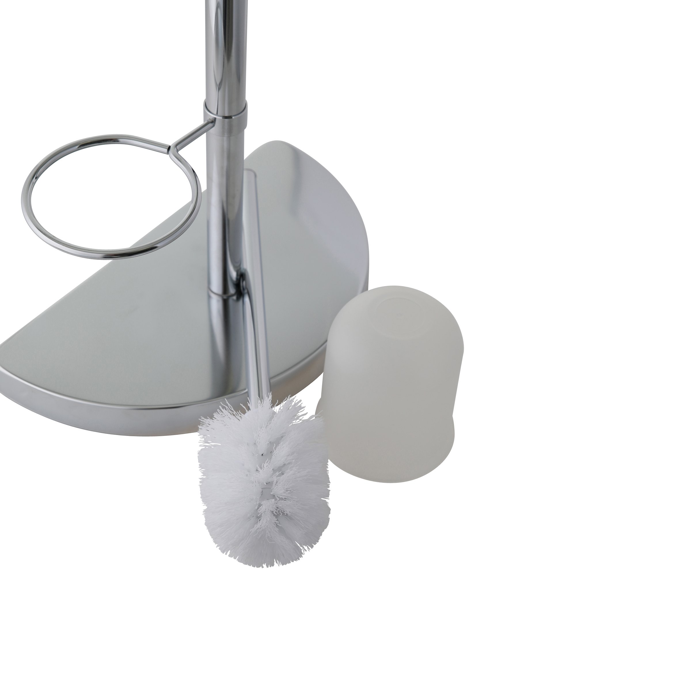Axxentia Bad Lianos 282252 Chrome-Plated Toilet Brush Set with Holder & Toilet Paper Roll Stand - 76cm Height, Semi-Circular Base & Metal Handle - Ideal for Bathroom, Restroom & Home Cleaning Organization