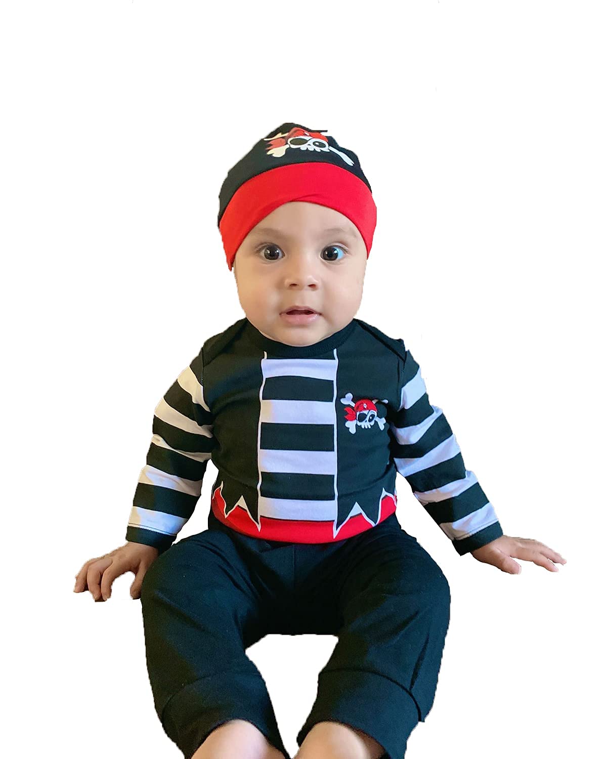 **Baby Boys Pirate Costume for Halloween - Infant Buccaneer Outfit with Hat & Vest - Perfect for Halloween Parties, Dress-Up & Photo Shoots**