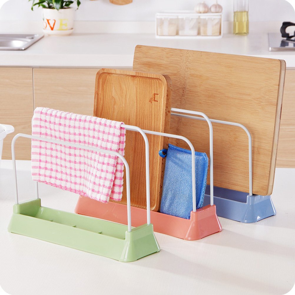 Light Green Cutting Board Rack with Drip Tray - Kitchen & Bathroom Storage Solution