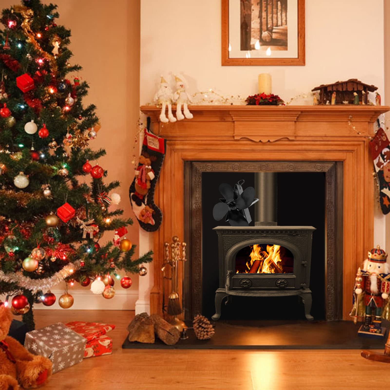 5 Blade Wood Stove Fan - Quiet Fireplace Heat Fan with Self-Generated Electricity, Energy Efficient & Eco Friendly for Chimney Fireplaces - Perfect for Heating Cabins, Homes & Outdoor Spaces