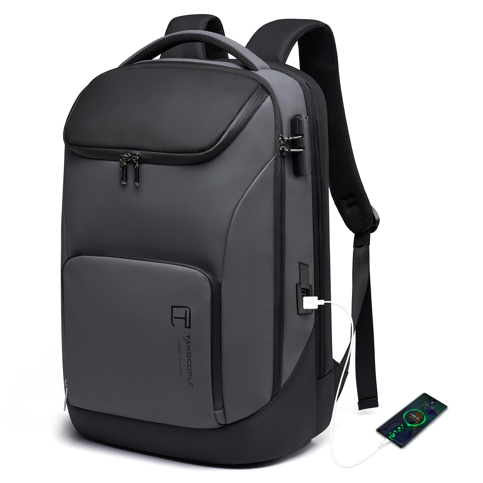 30L Travel Backpack for Men & Women - Waterproof Business Laptop Backpack Fits 17.3 Inch Notebook, Flight Approved Carry On Backpack for Business Travel, Commuting & Outdoor Adventures - Grey