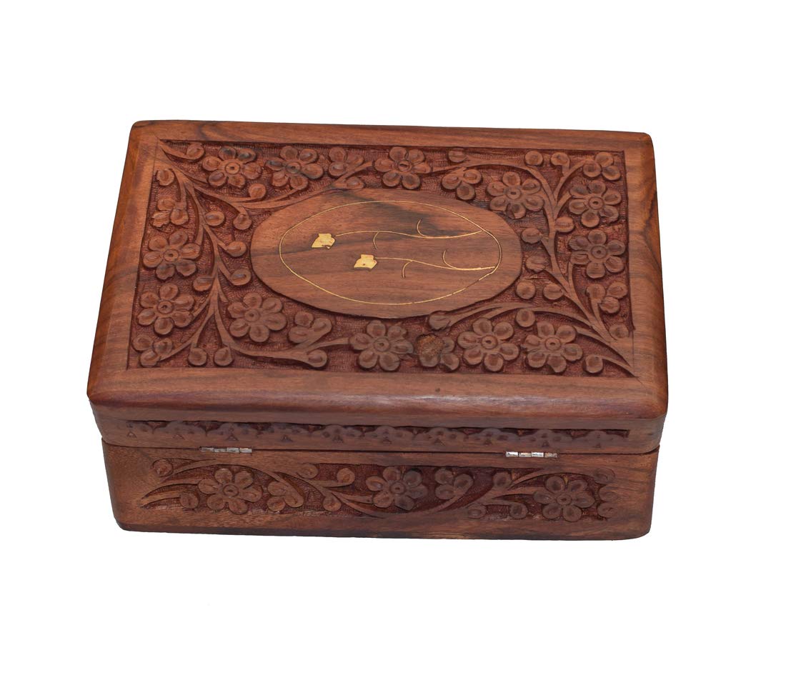 Set of 3 Handmade Wooden Jewelry Box Organizers with Floral Design - Perfect for Necklace, Ring & Earring Storage - Great Gift for Women, Brides & Home Decor