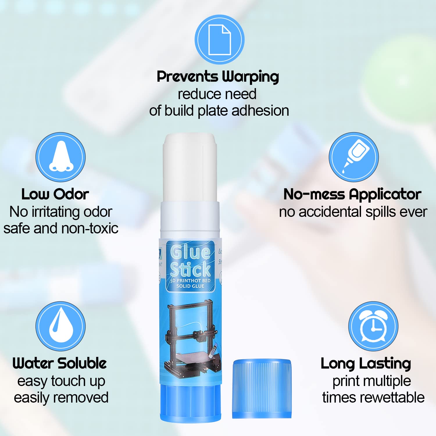 Outus 3D Printer Glue Sticks - 6 Pack PVP Solid Adhesive for 3D Printing Bed - Perfect for Removing Prints & Improving First Layer Adhesion - Ideal for PLA, ABS, PETG Filaments in Home & Office 3D Printing