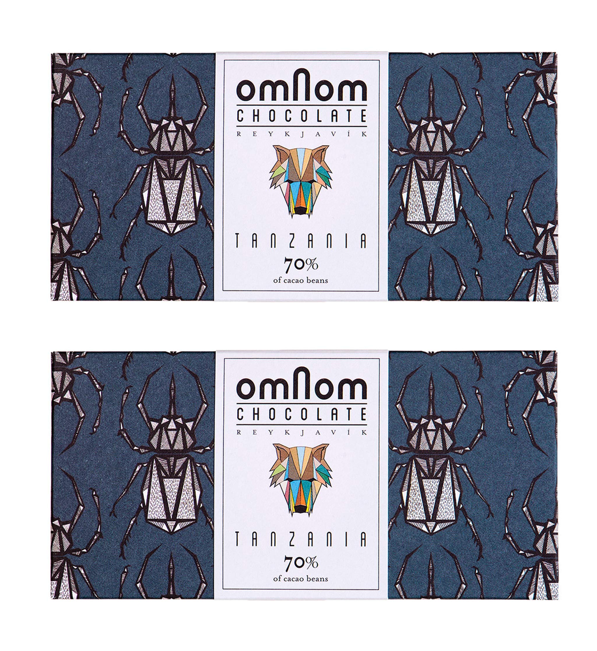 Premium OmNom Tanzania Dark Chocolate 70% Single Origin Cacao | Icelandic Bean to Bar Chocolate Bars (2 x 60g) | Gourmet Gift, Dessert Pairing & Healthy Snack