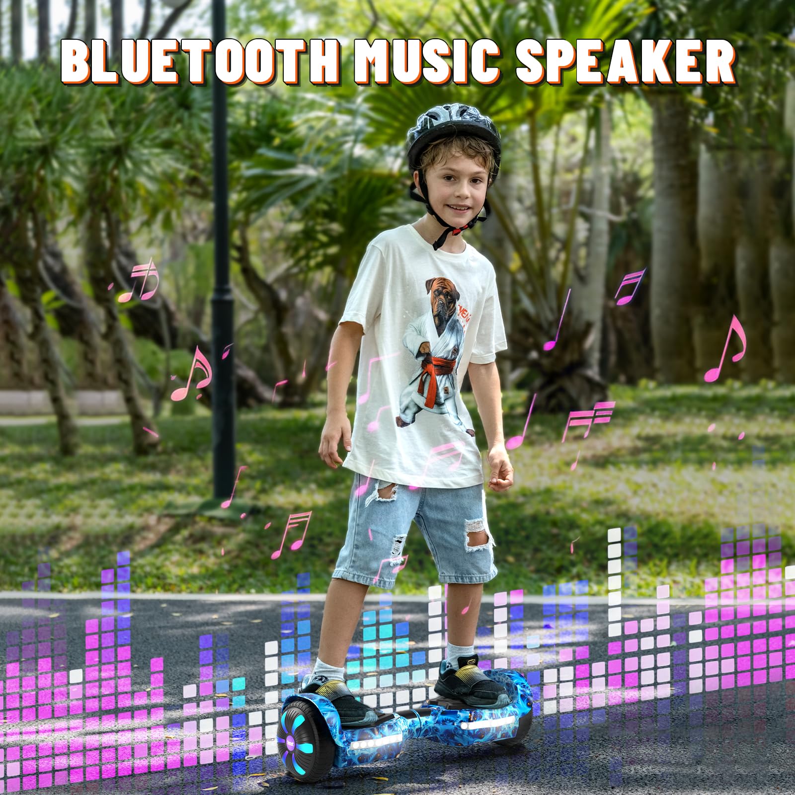 Electric Scooter with Bluetooth Speakers & LED Light-Up Wheels - 250W Dual Motor, 8.5 mph Speed, 8.5 Mile Range - APP Controlled for Adults & Kids - Perfect for Commuting, Campus Travel & Outdoor Fun