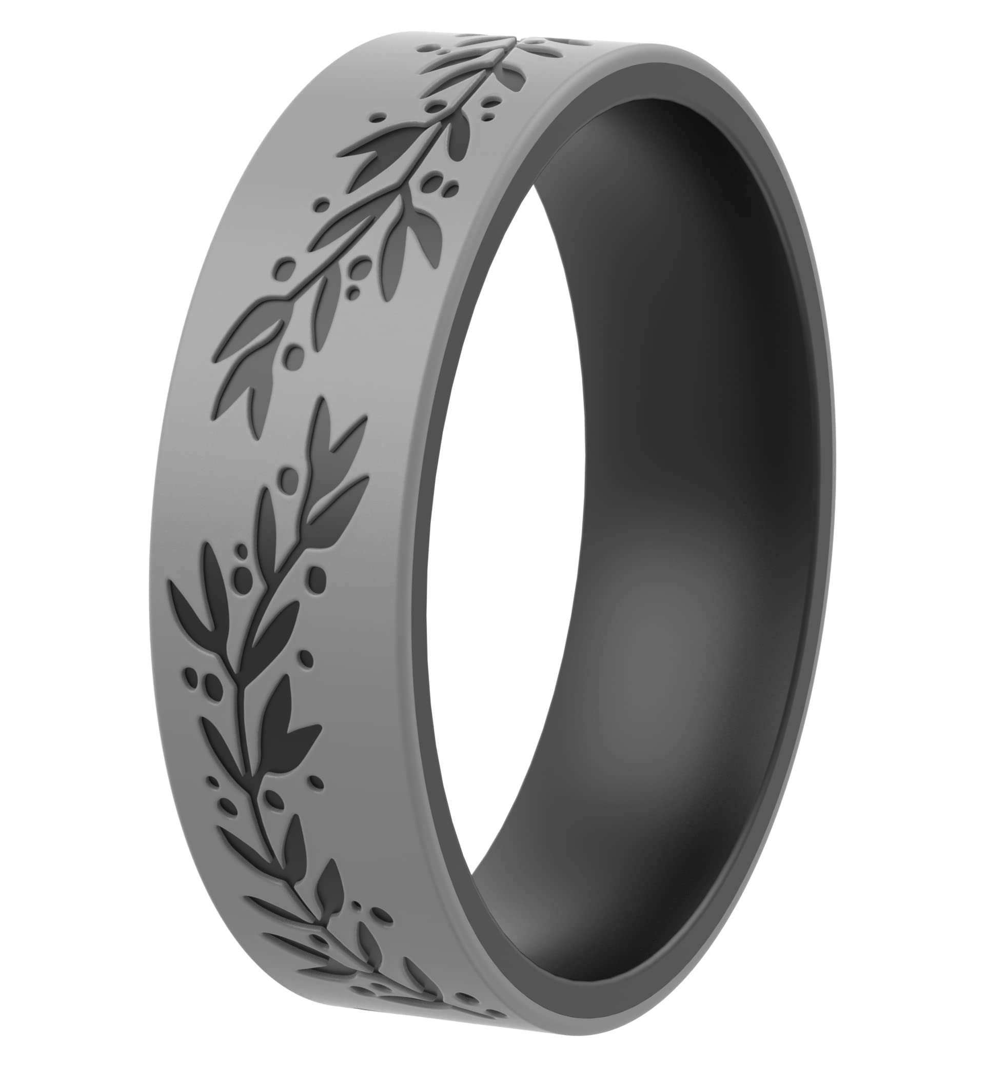 ThunderFit Women's Silicone Wedding Rings - Laser Printed Design Comfort Bands for Active Lifestyles - Perfect for Gym, Swimming, Travel & Outdoor Activities