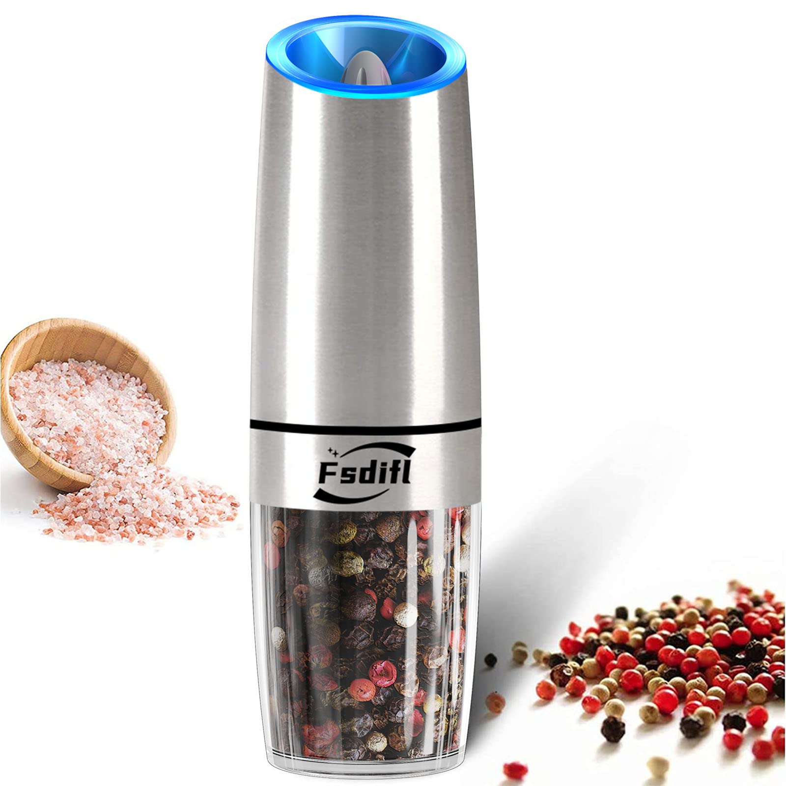 Premium Electric Salt and Pepper Grinder Set - Battery Operated Automatic Mill with Adjustable Coarseness & Blue LED Light - One-Handed Operation for Kitchen, Dining Table, Camping & Gifting