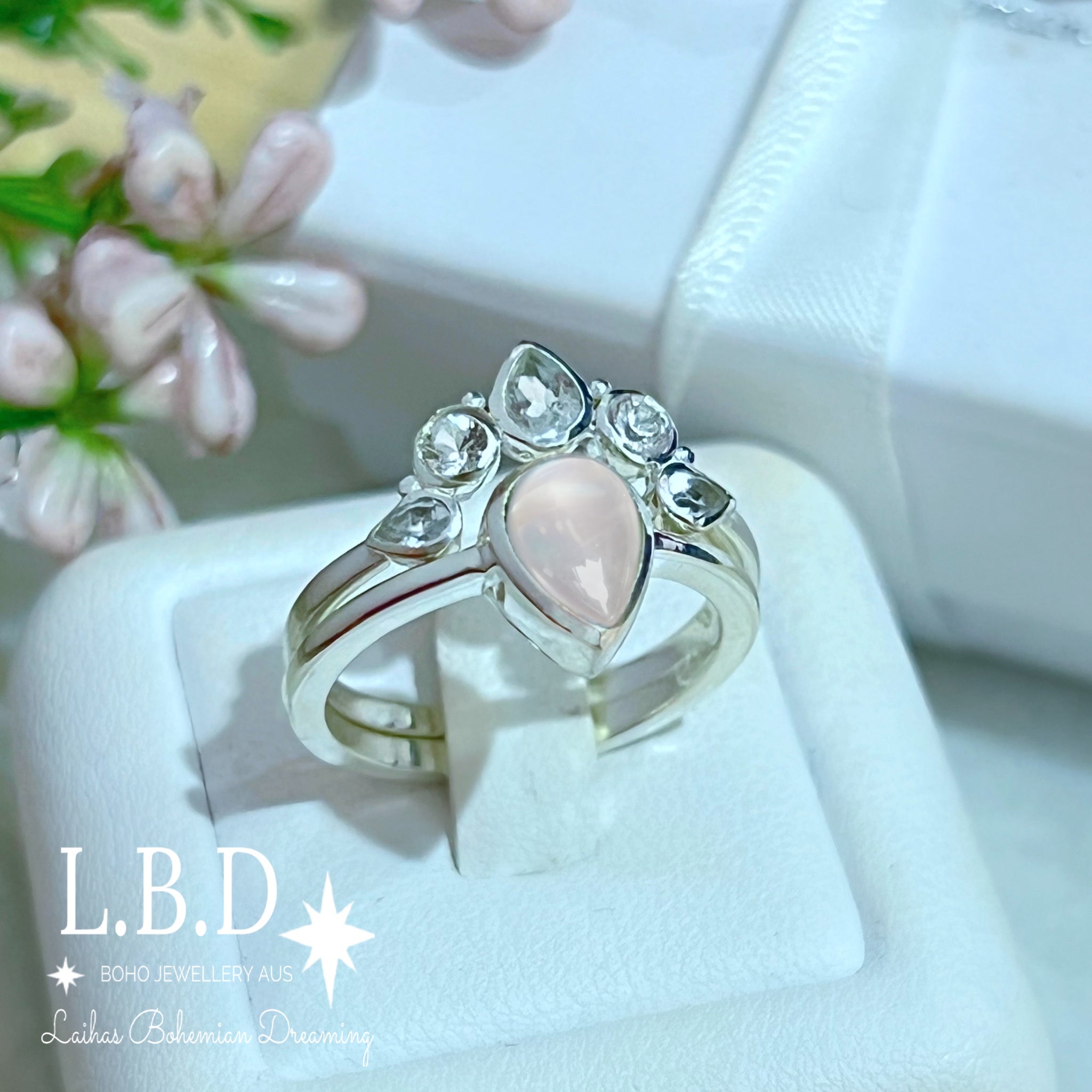 Laihas Queen of Cups Topaz & Rose Quartz Ring Set – Elegant Gemstone Jewelry for Women, Perfect for Gifts, Weddings & Special Occasions