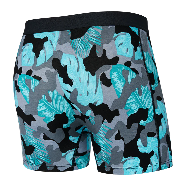 SAXX Vibe Super Soft Island Camo Boxer Briefs for Men - Breathable Moisture-Wicking Underwear - Black - Perfect for Workout, Travel & Everyday Comfort