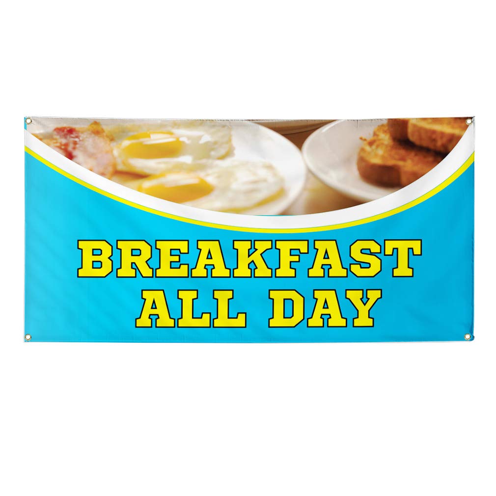 Custom Vinyl Banner 60x144 Inches - Weatherproof Outdoor Advertising Sign with 10 Grommets (Aqua-Blue) for Business, Yard, Events & Restaurants | All-Day Breakfast Promotion & Industrial Use