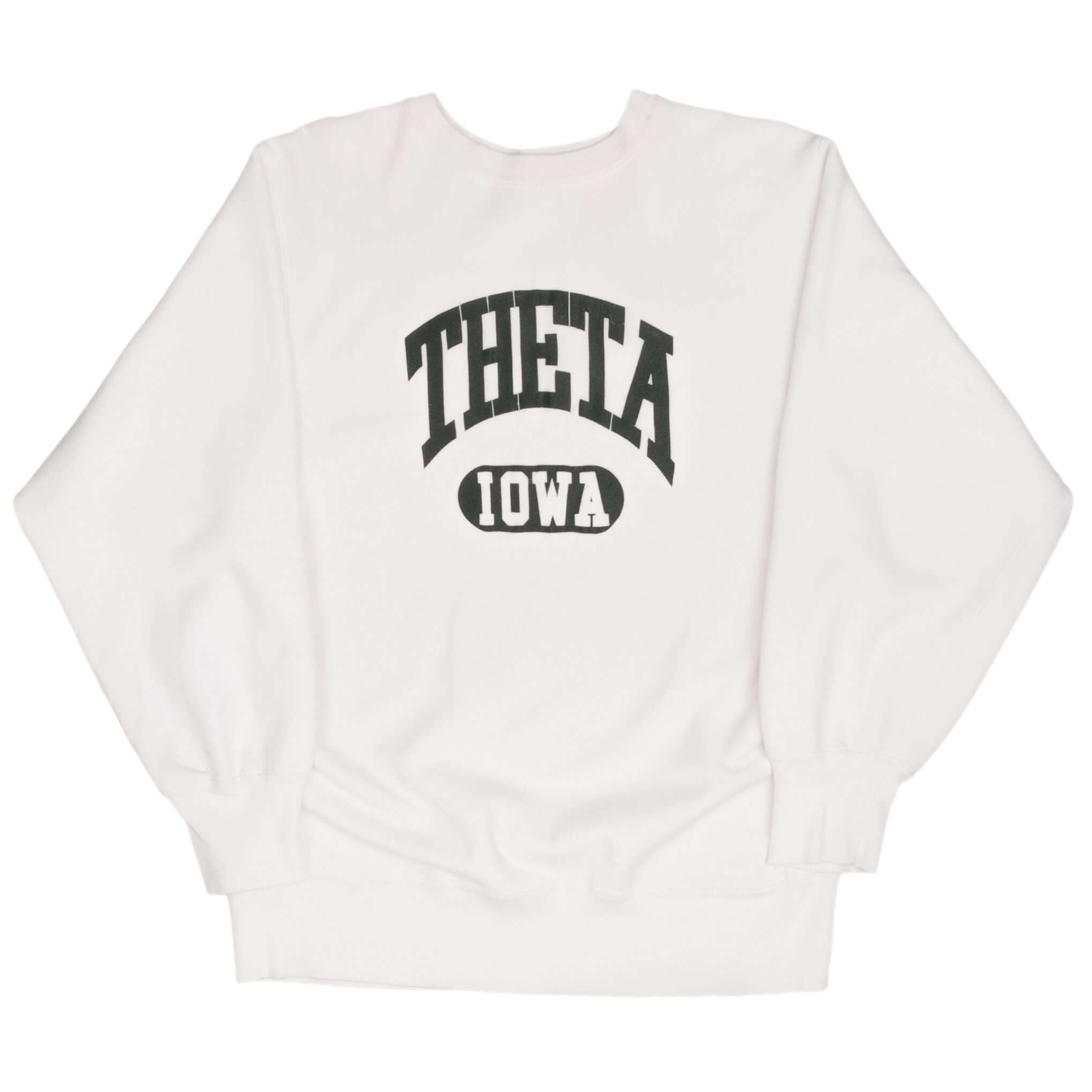 Vintage Champion Reverse Weave Theta Iowa White Sweatshirt 1980s XL Made in USA - Retro College Style for Casual Wear & Street Fashion