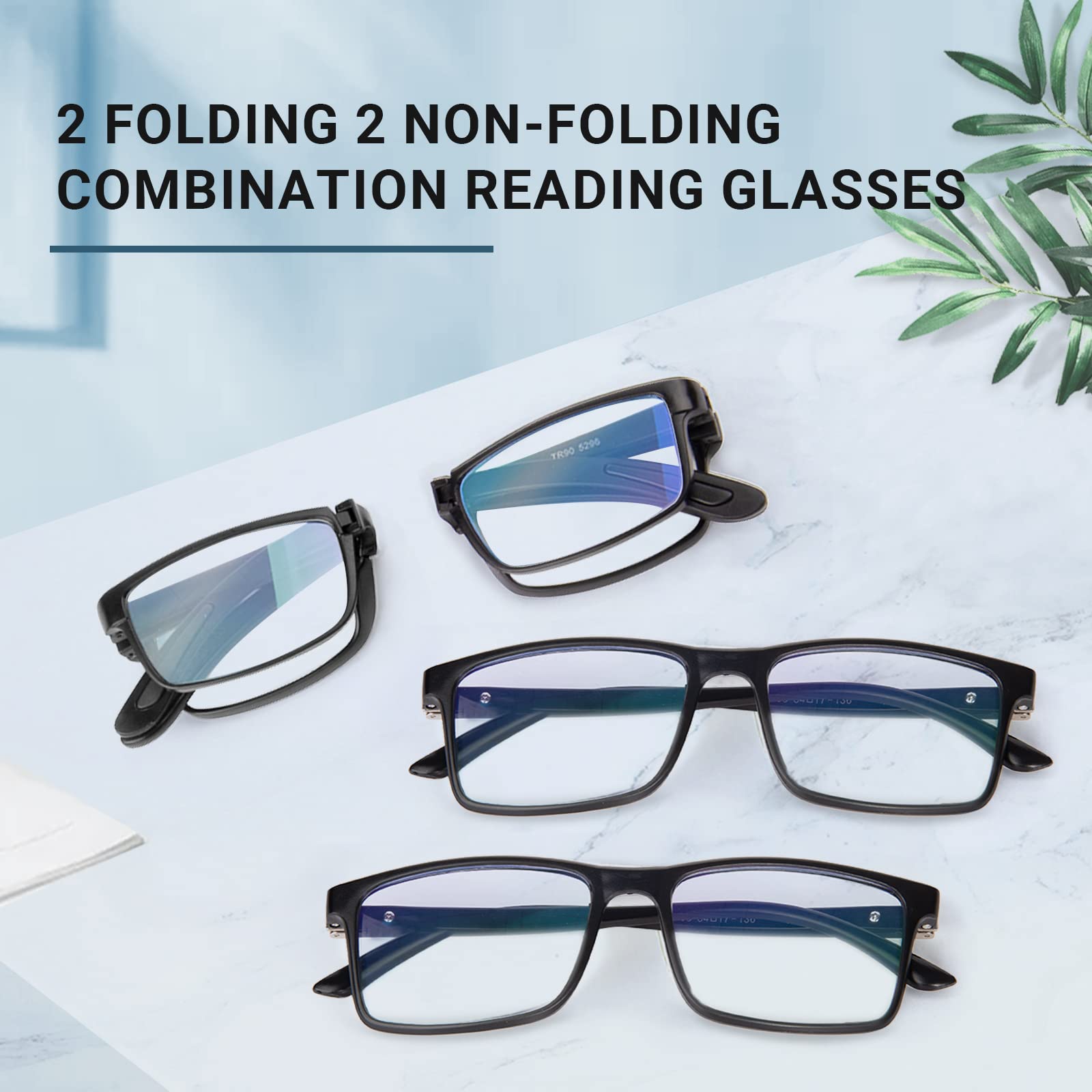 TERAISE 4-Pack Blue Light Blocking Reading Glasses - Anti Glare Computer Glasses for Men & Women, Foldable Lightweight Readers for Office, Reading & Screen Time
