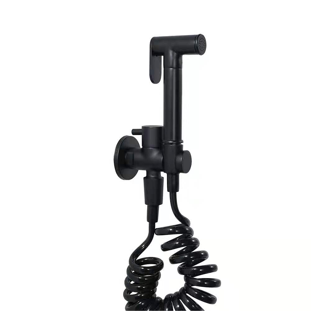 Premium Handheld Shower Head Holder with Hose Connector - Adjustable Wall Mount Shower Wand Bracket with Shut Off Valve - Matte Black Finish for Bathroom, Bidet Sprayer & Shower Handle Organization
